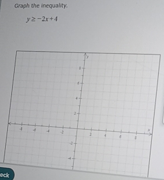 Graph the inequality.
y≥ -2x+4
eck