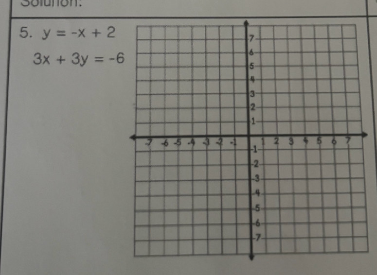 Solunon.
5. y=-x+2
3x+3y=-6