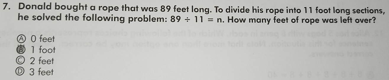 Solved: Donald bought a rope that was 89 feet long. To divide his rope ...