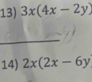 3x(4x-2y)
_
14) 2x(2x-6y