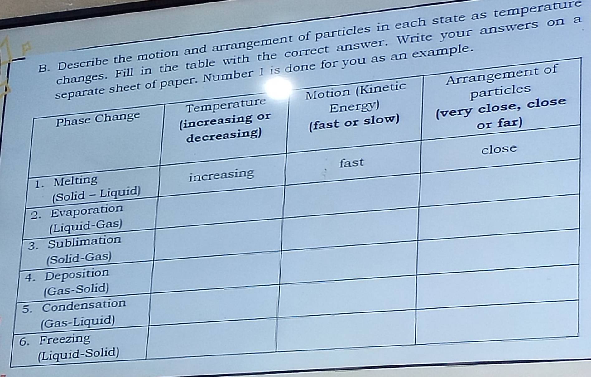 and arrangement of particles in each state as temperature 
rrect answer. Write your answers on a 
mple.