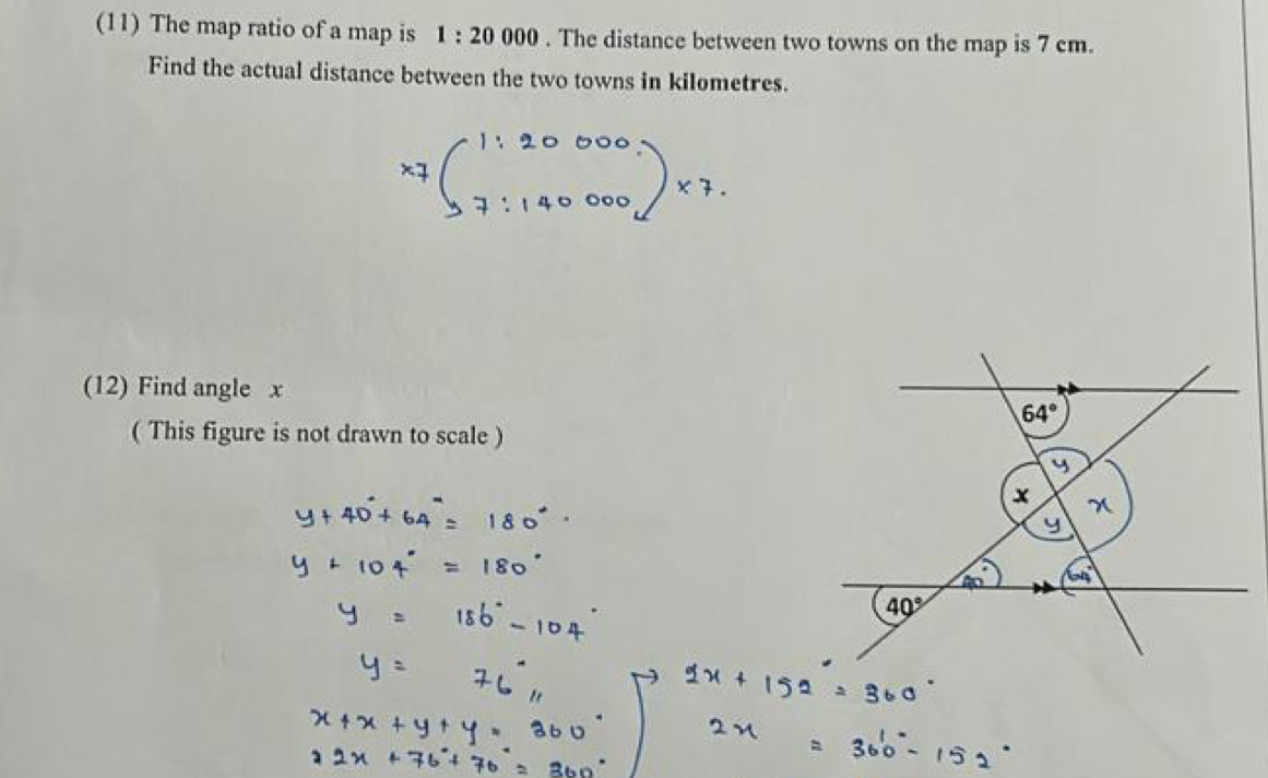 Solved: (11) The map ratio of a map is 1:20 000. The distance between ...