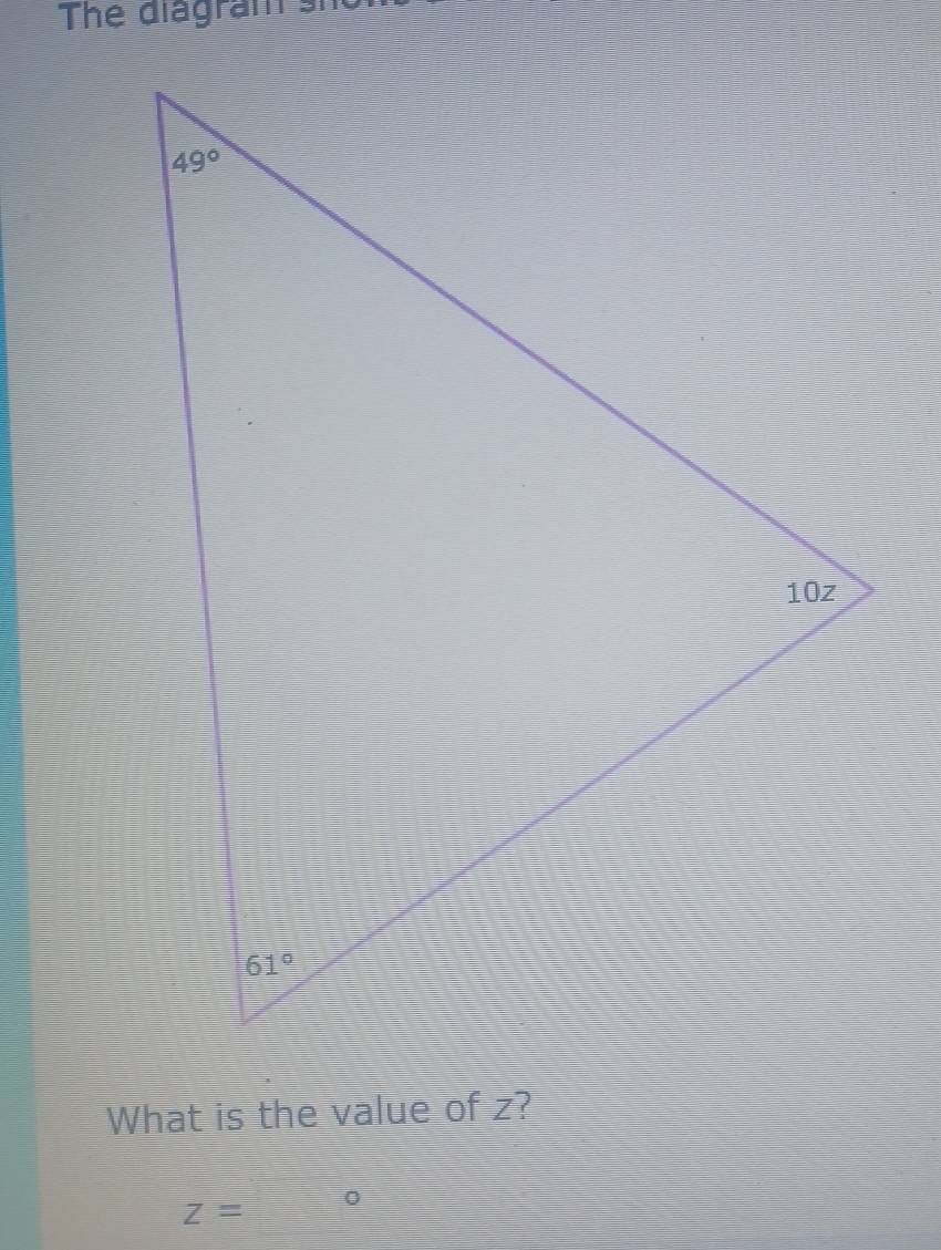 Thể diagram sho
What is the value of z?
Z= 0