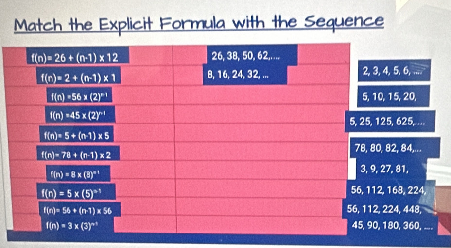 Match the Explicit Formula with the Sequence