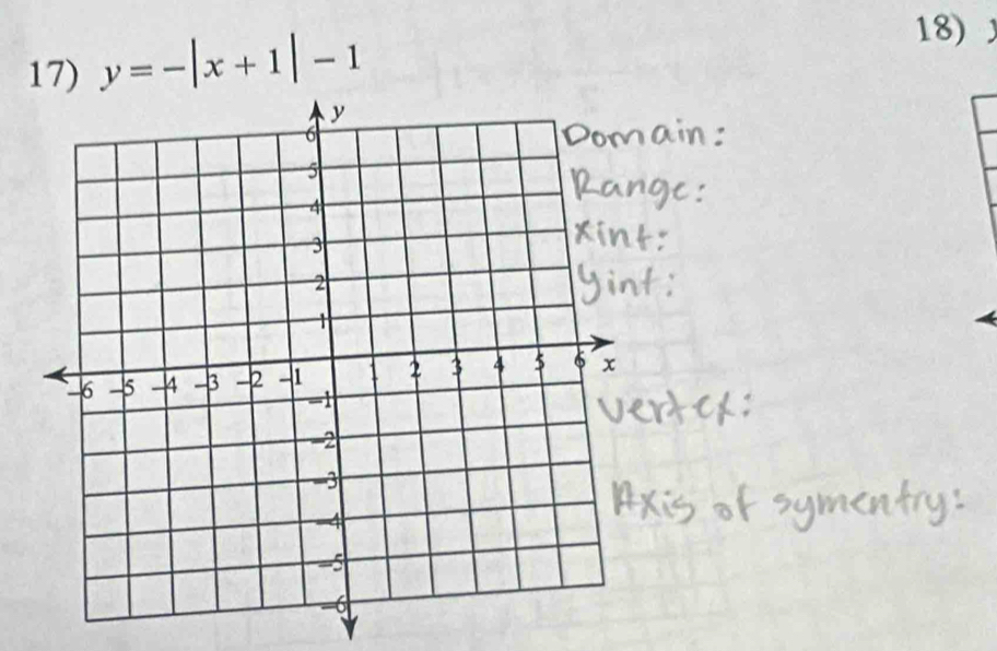 y=-|x+1|-1
18)