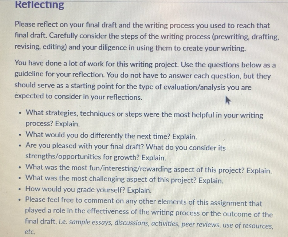 Solved: Reflecting Please reflect on your final draft and the writing ...