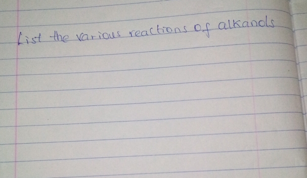 List the various reactions of alkands