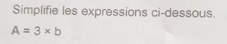 Simplifie les expressions ci-dessous.
A=3* b