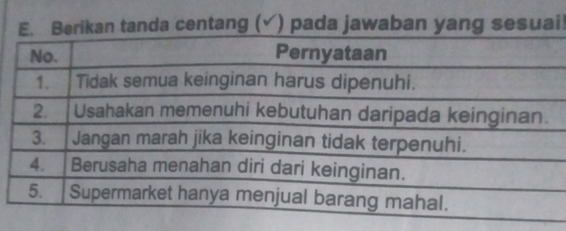 rikan tanda centang ( √ ) pada jawaban yang sesuai