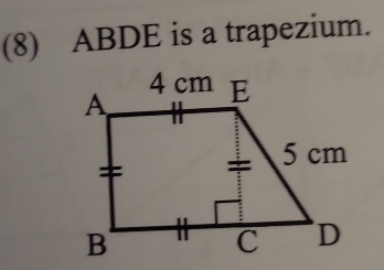 (8) ABDE is a trapezium.