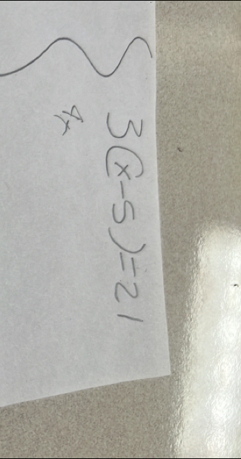 beginarrayl 3(x-5)=21 xendarray -21endarray.  