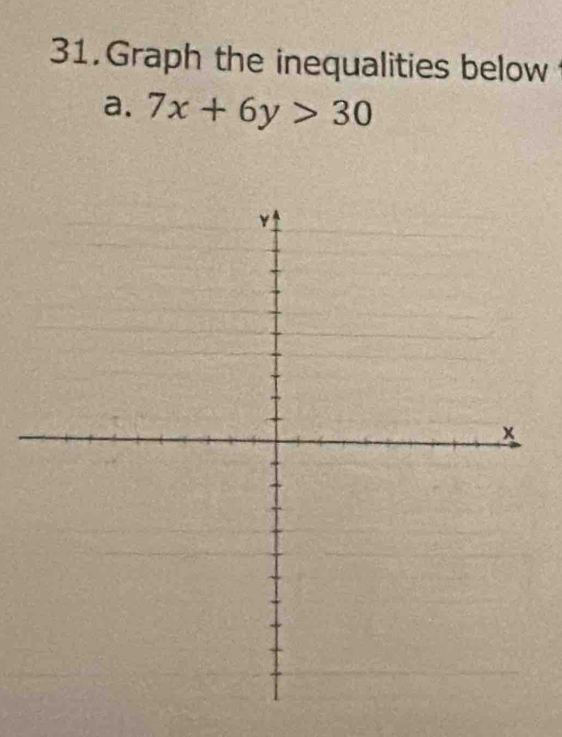 Graph the inequalities below 
a. 7x+6y>30