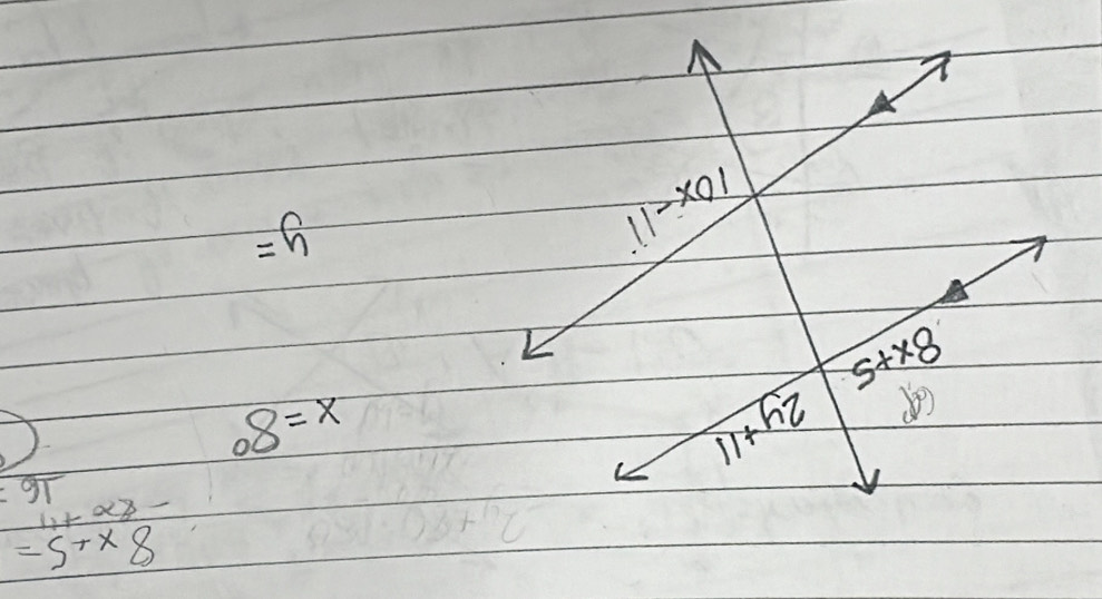 =G
x=80°
91
11+alpha -
=5+* 8