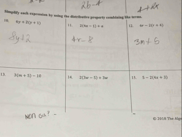 Simplify each e
1
13.
2018 The Alge