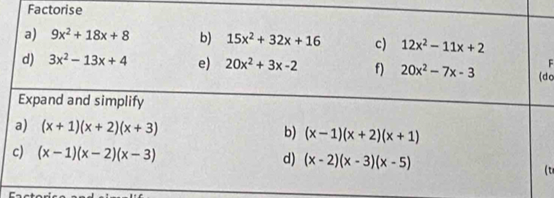 Factorise
F
do
(t
r-