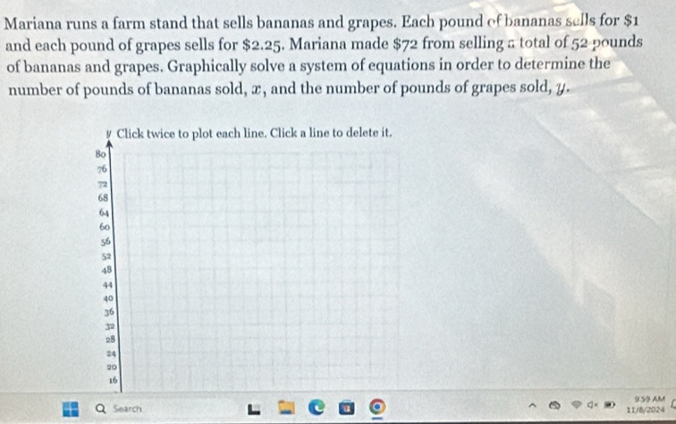 Solved: Mariana runs a farm stand that sells bananas and grapes. Each ...