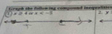 Graph the following compound inequalities 
7 x≥ 4 or x 2. y