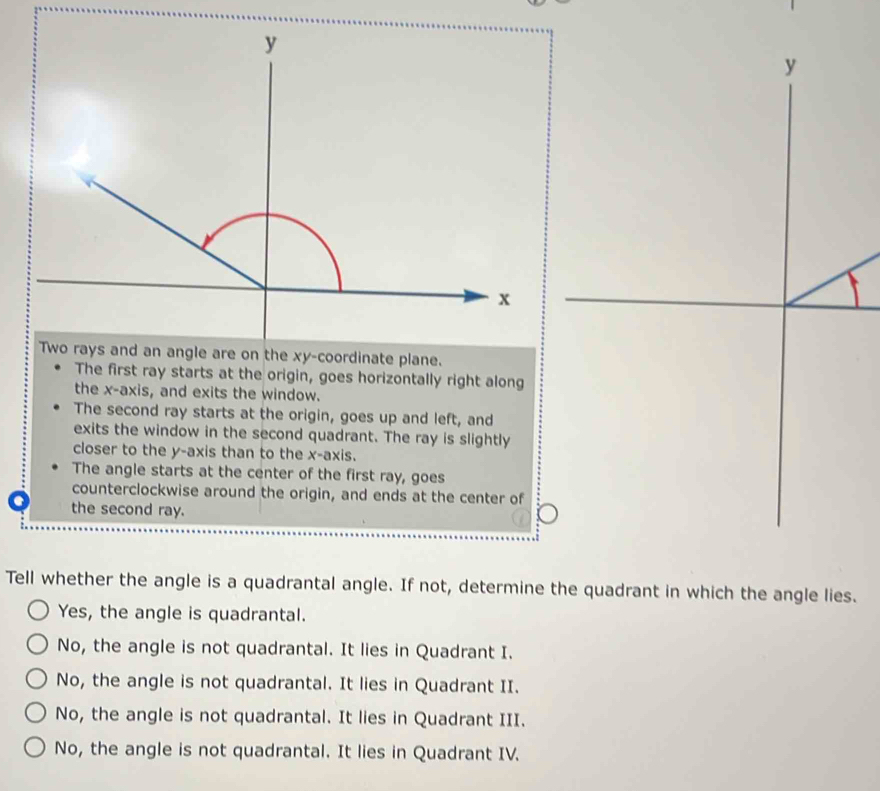 Solved: y Two rays and an angle are on the xy -coordinate plane. The ...