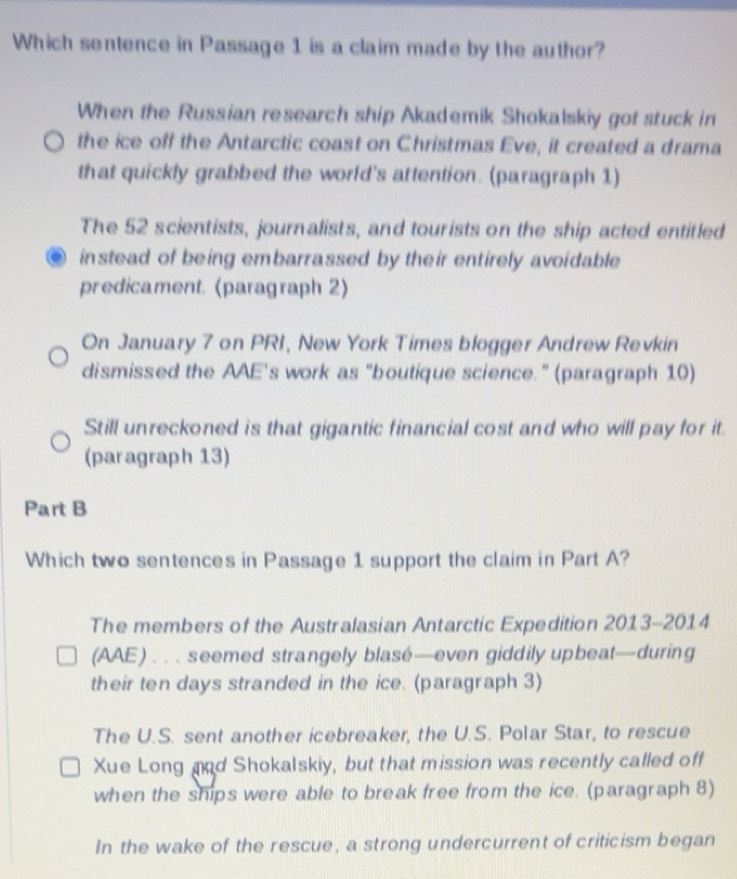 Solved: Which sentence in Passage 1 is a claim made by the author? When ...