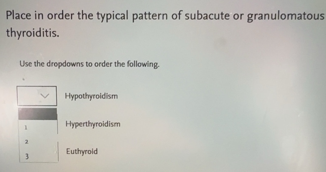 Solved: Place in order the typical pattern of subacute or granulomatous ...