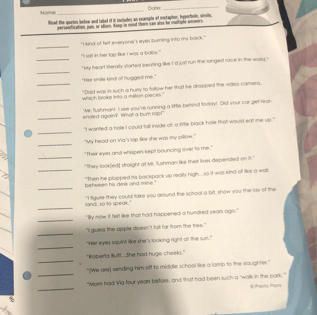 Solved: Name _Date: _ Read the quotes below and label if it includes an ...