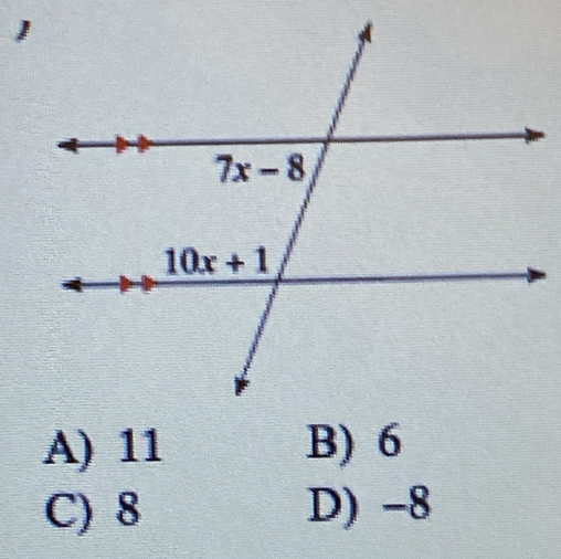 A) 11 B) 6
C) 8 D) -8