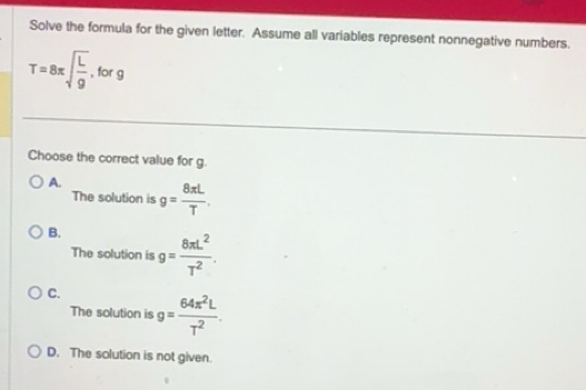 Solved: Solve the formula for the given letter. Assume all variables ...