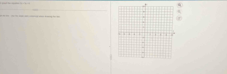 in graph the equition 2x+3y=6
gn the line. Uhe the slops and y-intercept when durwing the line,