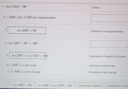 m∠ CBD=90° Given
2
ity
m∠ ABC=90° m∠ ABC+m∠ CBD=180° Linear Pair Postulate Substitution Proper