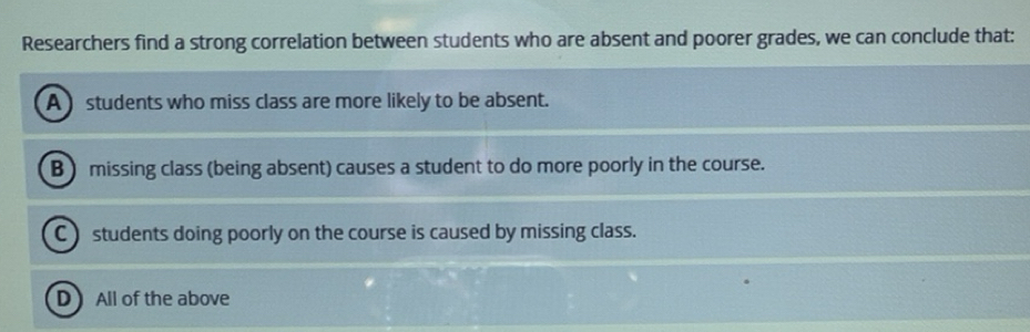 Solved: Researchers find a strong correlation between students who are ...