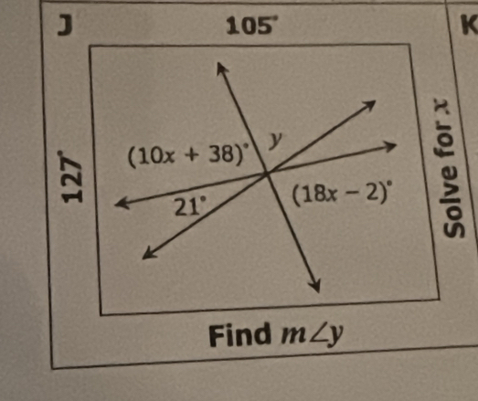 105°
K
a
。
Find m∠ y