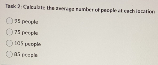 Solved: Task 2: Calculate the average number of people at each location ...