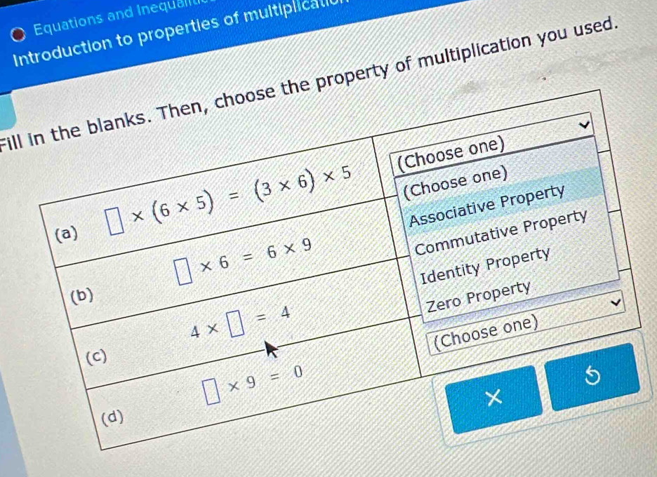 Equations and Inequa
Introduction to properties of multiplicatic
filproperty of multiplication you used