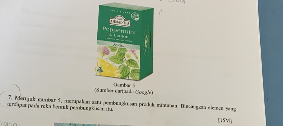 (Sumber daripada Google) 
7. Merujuk gambar 5, merupakan satu pembungkusan produk minuman. Bincangkan elemen yang 
terdapat pada reka bentuk pembungkusan itu. 
[15M]