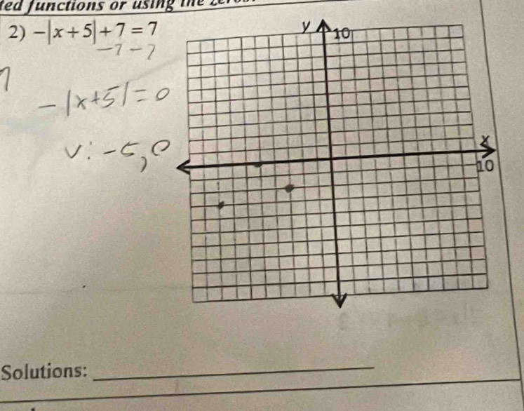 ed f u nctions or usin t 
2) -|x+5|+7=7
Solutions:_ 
_