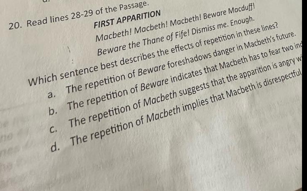 Solved: Read lines 28-29 of the Passage. FIRST APPARITION Macbeth ...