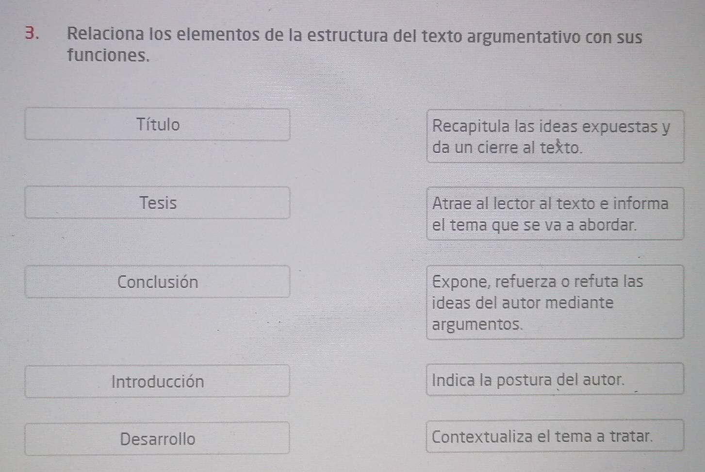 Resuelto:Relaciona los elementos de la estructura del texto ...