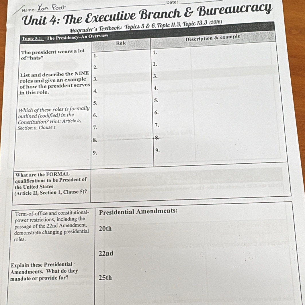 Date:_ 
Name: 
tive Branch & Bureaucracy