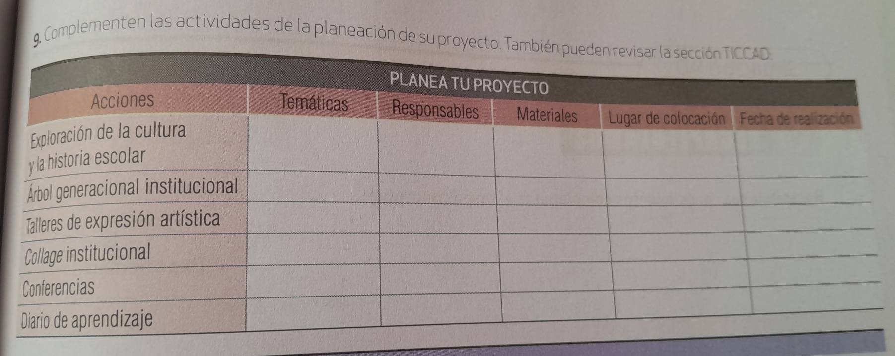 9, Complementen las actividades de la planeación de su