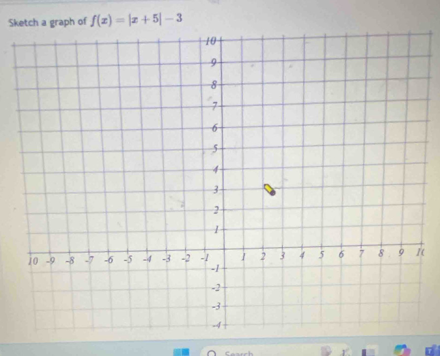 Sketch a graph of f(x)=|x+5|-3
( 
Search