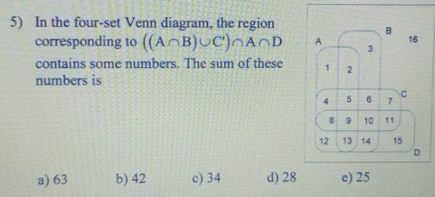 Solved: In the four-set Venn diagram, the region corresponding to ((A∩ ...