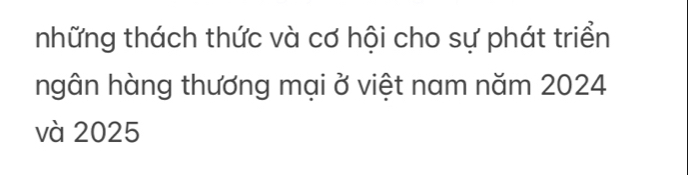 những thách thức và cơ hội cho sự phát triển 
ngân hàng thương mại ở việt nam năm 2024
và 2025