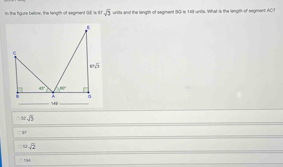 In the figure below, the length of segment GE is 9 7sqrt(3) units and ...