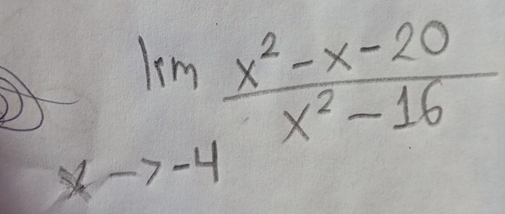 limlimits _xto -4 (x^2-x-20)/x^2-16 