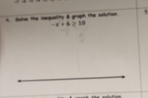 Solve the inequality & groph the solution. 5
-x+6≥ 10