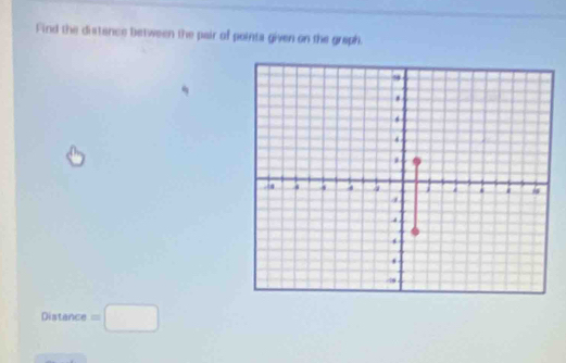 Find the distence between the pair of points given on the graph. 
Distance =□