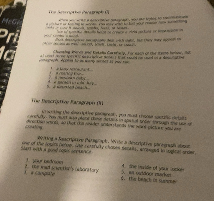 Solved: The Descriptive Paragraph (1) When you write a descriptive ...