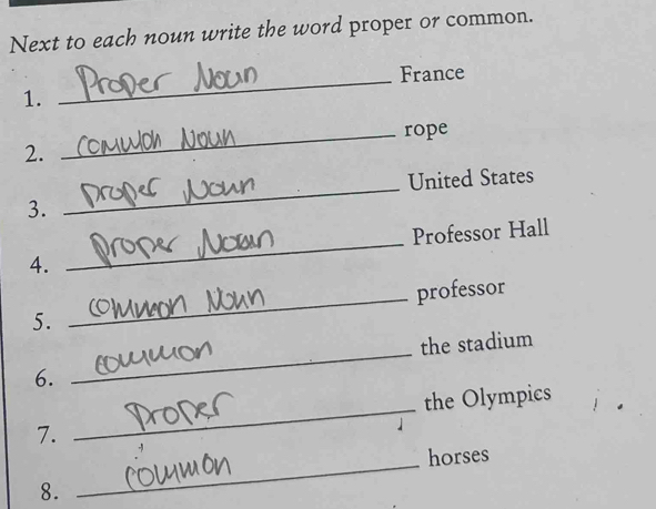 Solved: Next to each noun write the word proper or common. France 1 ...