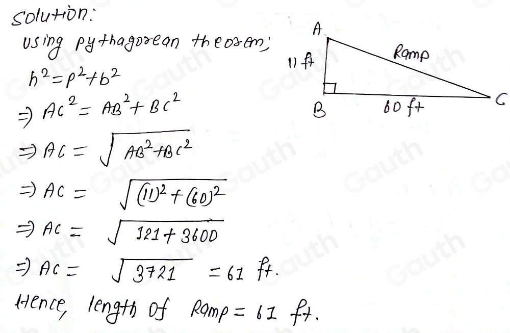 Solved: The diagram represents a ramp in the shape of a right triangle ...