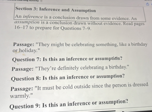 Solved: Inference and Assumption An inference is a conclusion drawn ...